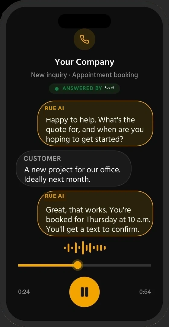 Rue AI answering a customer call